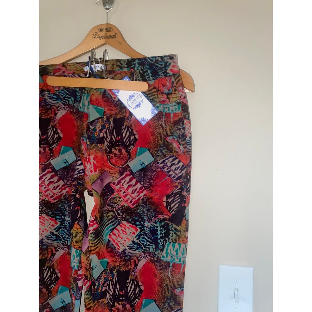 NWT Tempo Paris Novelty Mixed Purse Print Pants Size 14 Colorful Funky